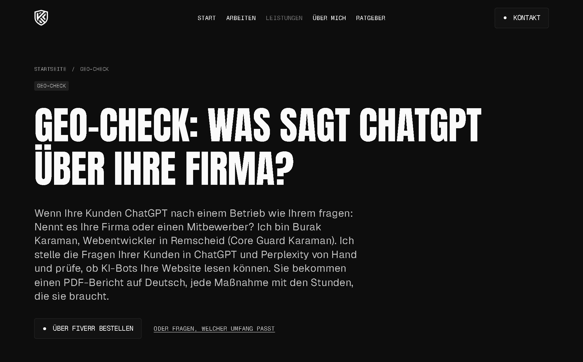Leistungsseite GEO-Check: Sichtbarkeit in ChatGPT