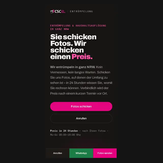 Entrümpelung NRW: Startseite am Handy
